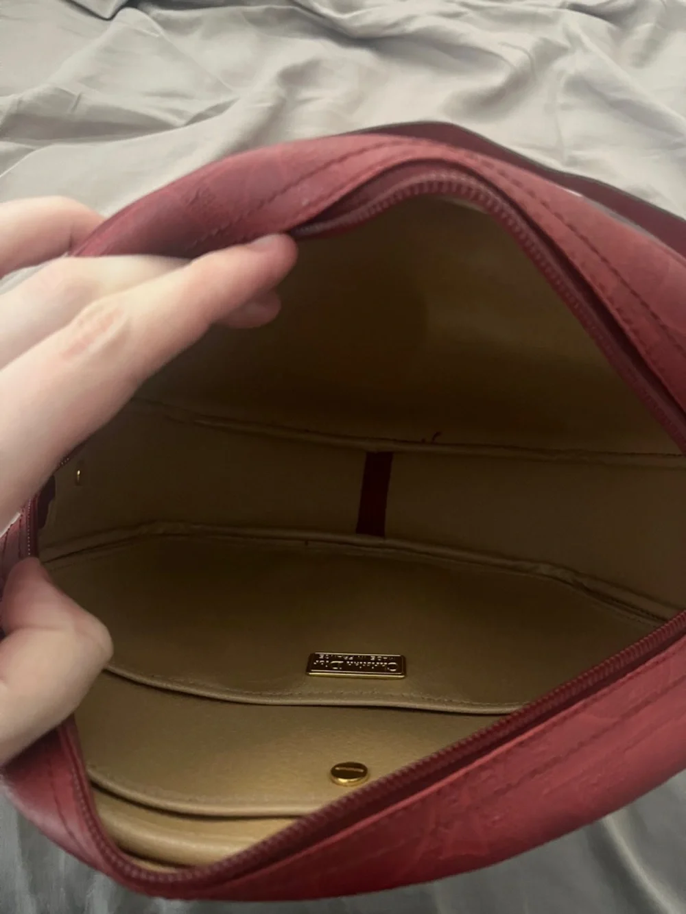 Dior Red Crossbody Bag with Gold Tone Ring Detail